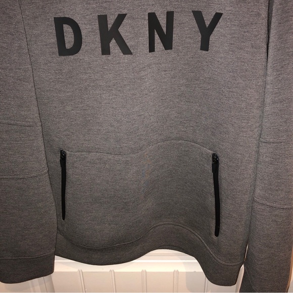 DKNY Grey Sweater W Blk Logo Men’s Size M Authentic W Zip Pocket - Picture 2 of 9